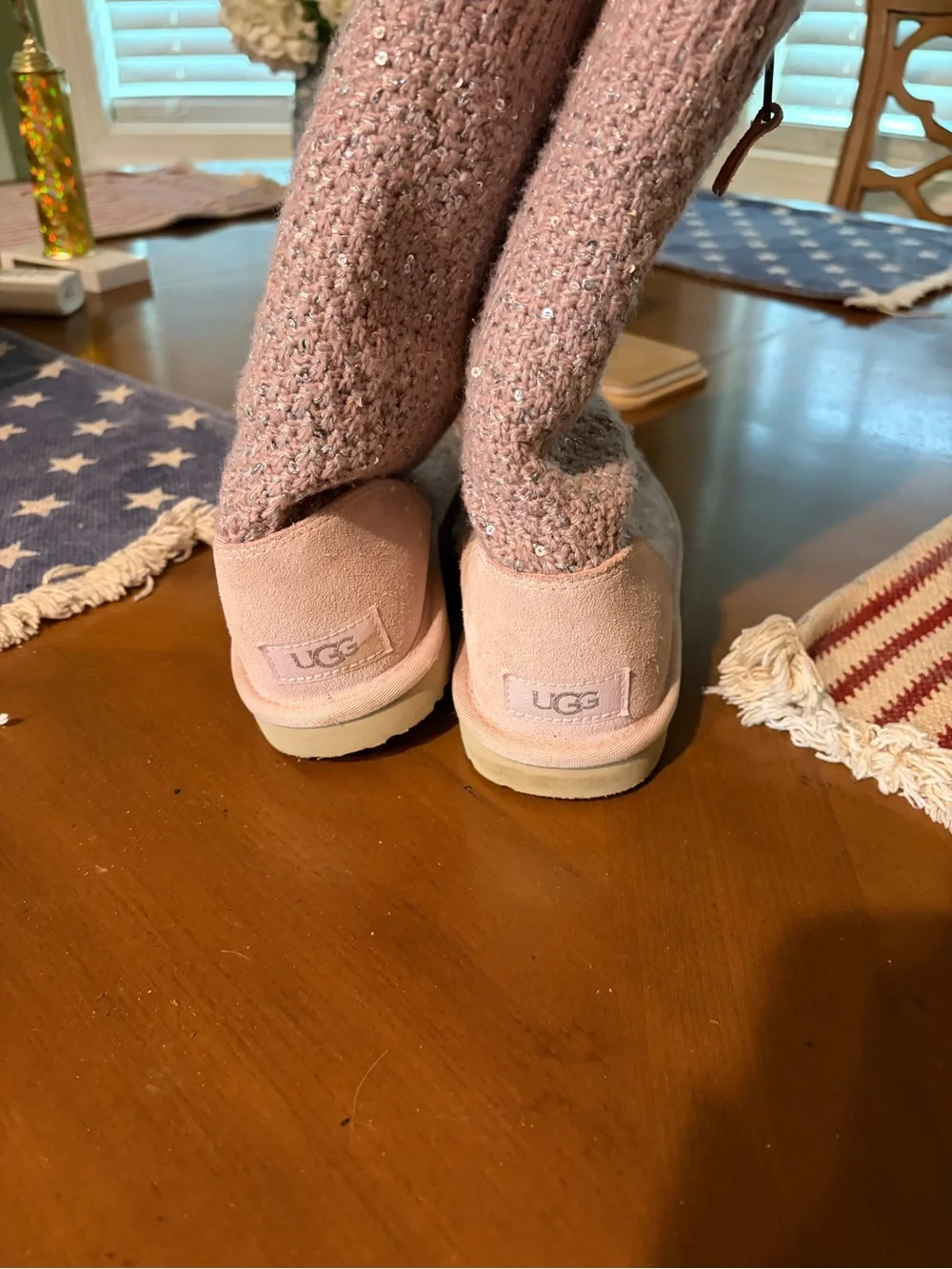 UGG Kids Pink Sparkle Knit Faux-Fur Lined Boots